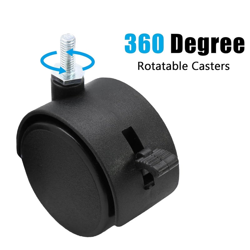 Suiwotin 4pcs 2 Inch Swivel Caster Wheels, M6 Threaded Stem Caster Wheels with Brake, Heavy Duty Casters, Black Nylon Wheel Replacement for Furniture, Table, Cabinet, Shelf - Image 3